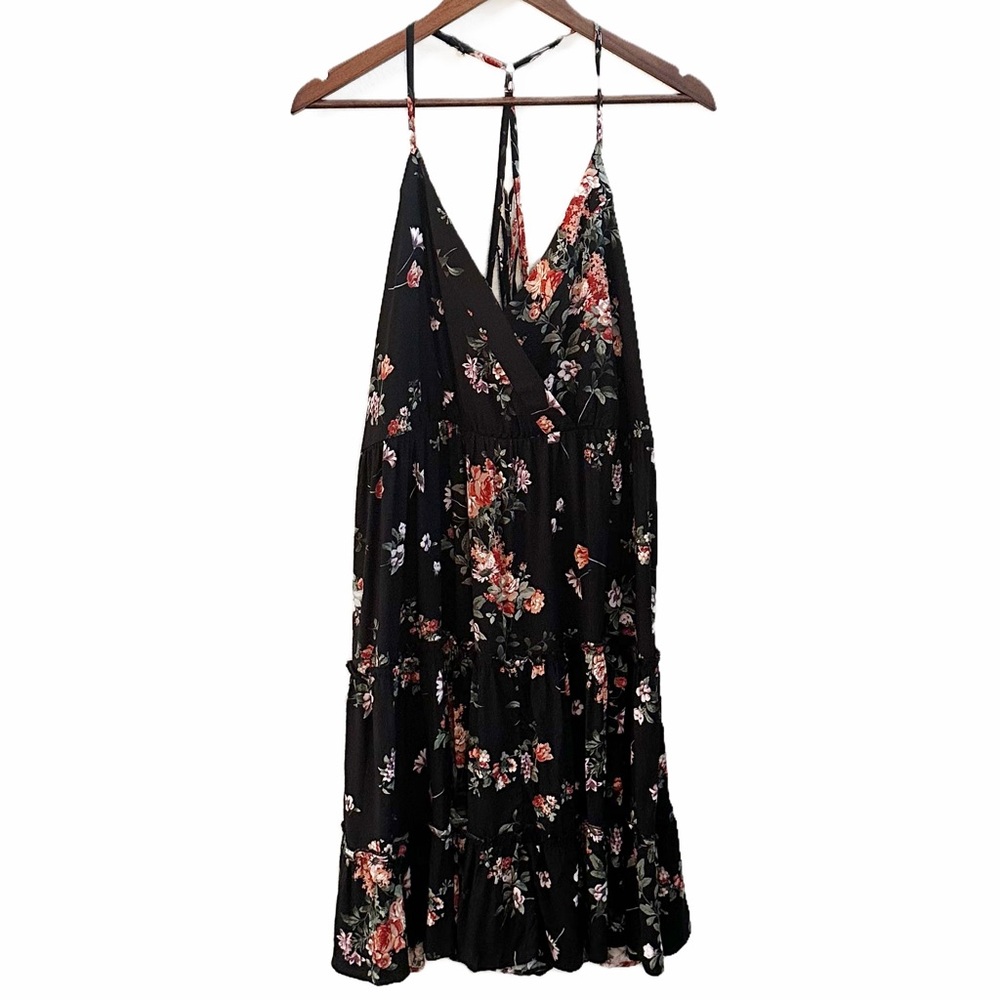Maurice’s Black Floral Tiered Macrame Back Skater Dress Size XL